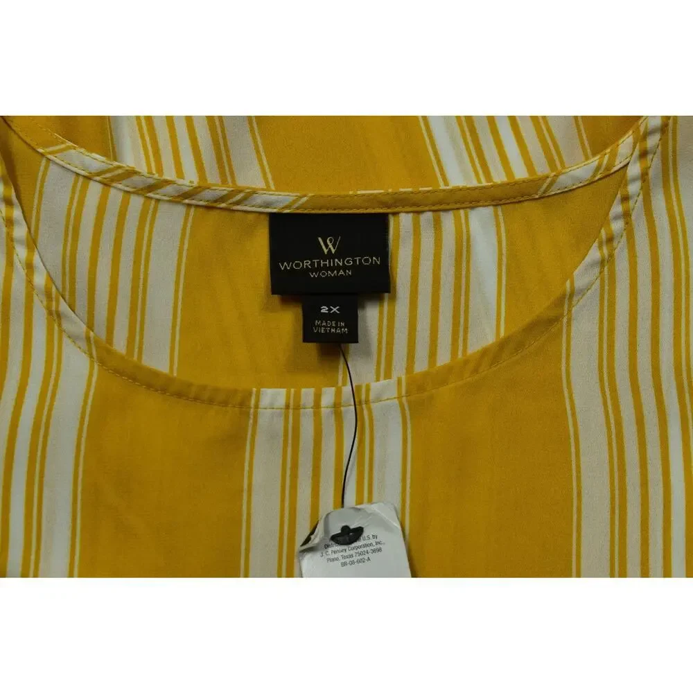Worthington Woman 2X Blouse Gold Stripe Cold Shoulder Flutter Sleeve NWT - Picture 5 of 8